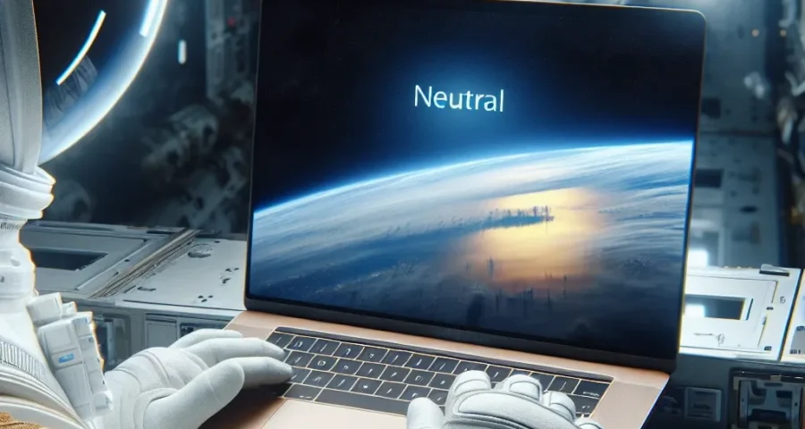 "Image of a laptop used in a space mission, showcasing its design and technology features, highlighting advancements in portable computing for astronauts aboard spacecraft."