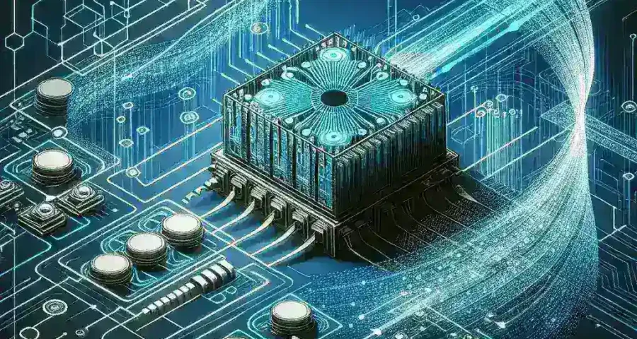 "Illustration of spintronic memory technology showcasing its capability to combine data processing and storage, eliminating data transfer bottlenecks in computing systems."