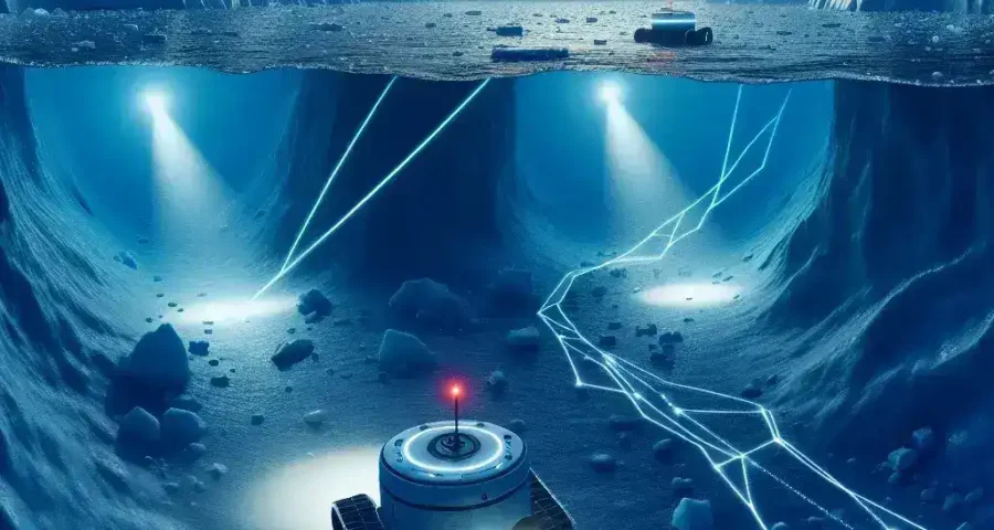 "AI-driven robot mapping under ice lakes in Antarctica, showcasing advanced technology for climate data collection."